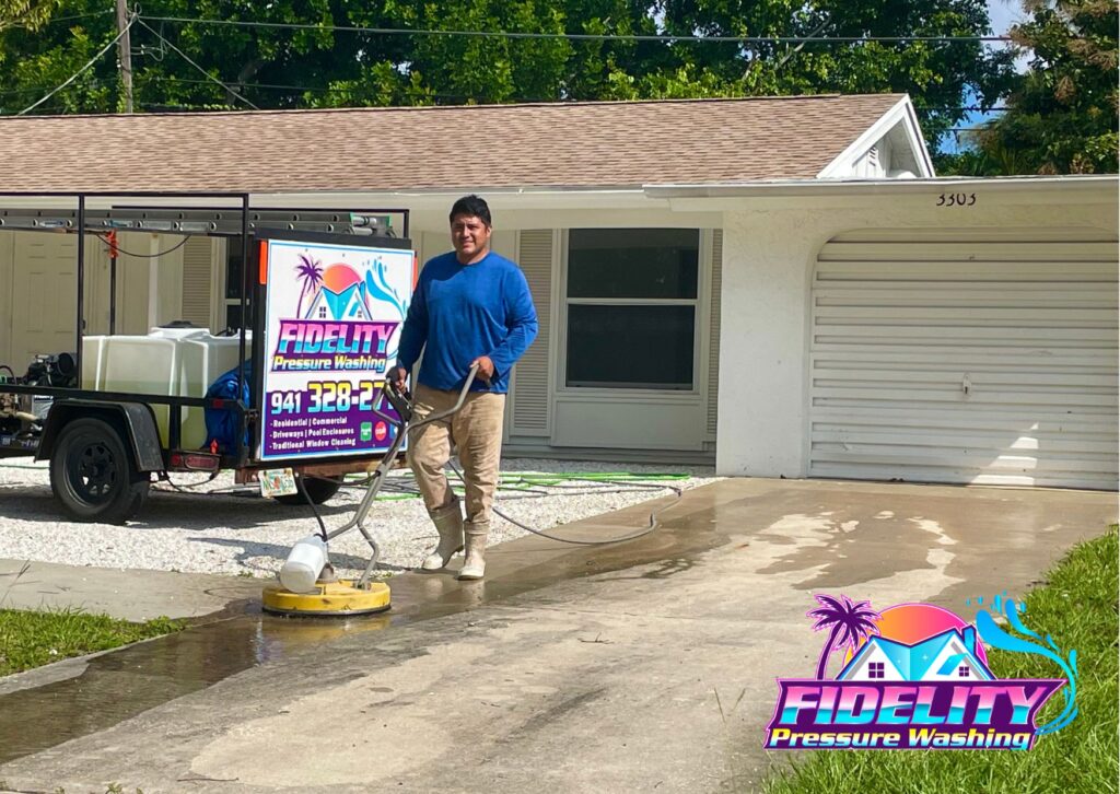 Eli The Pressure Washing guy is pressure washing a Sarasota Driveway